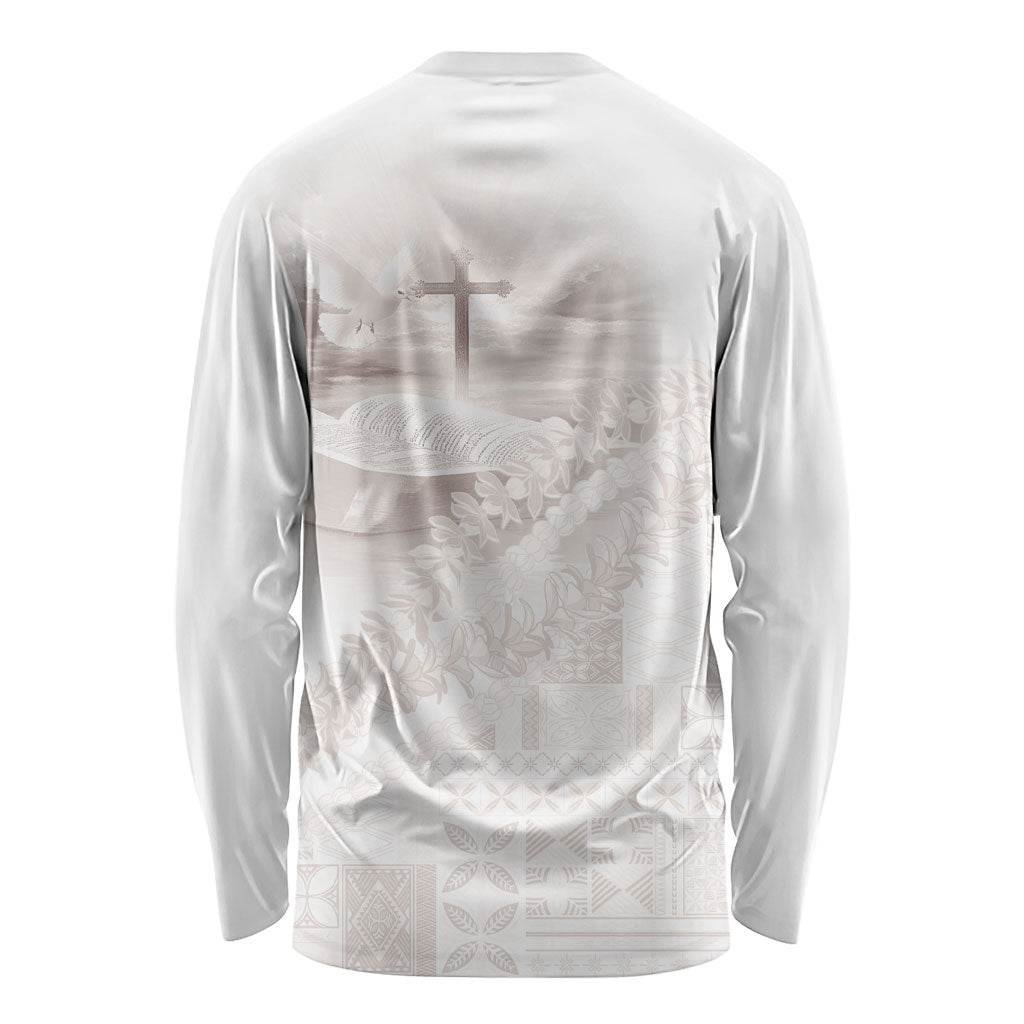 Samoa Lotu Tamaiti White Prayers Long Sleeve Shirt Floral Mamanu Siapo LT7 - Polynesian Pride