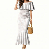 Samoa Lotu Tamaiti White Prayers Mermaid Dress Floral Mamanu Siapo LT7 Women White - Polynesian Pride