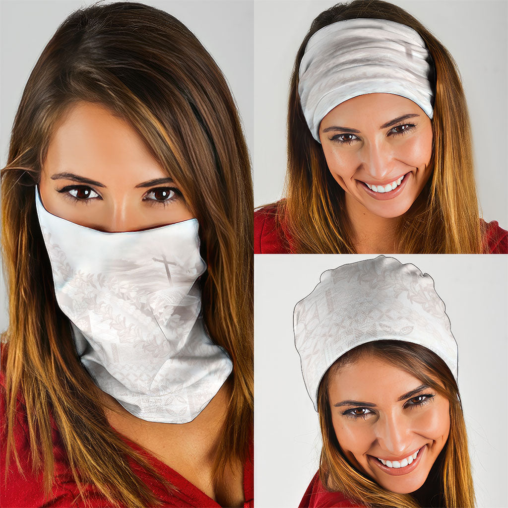 Samoa Lotu Tamaiti White Prayers Neck Gaiter Floral Mamanu Siapo LT7 - Polynesian Pride