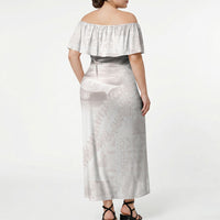 Samoa Lotu Tamaiti White Prayers Off Shoulder Maxi Dress Floral Mamanu Siapo LT7 - Polynesian Pride