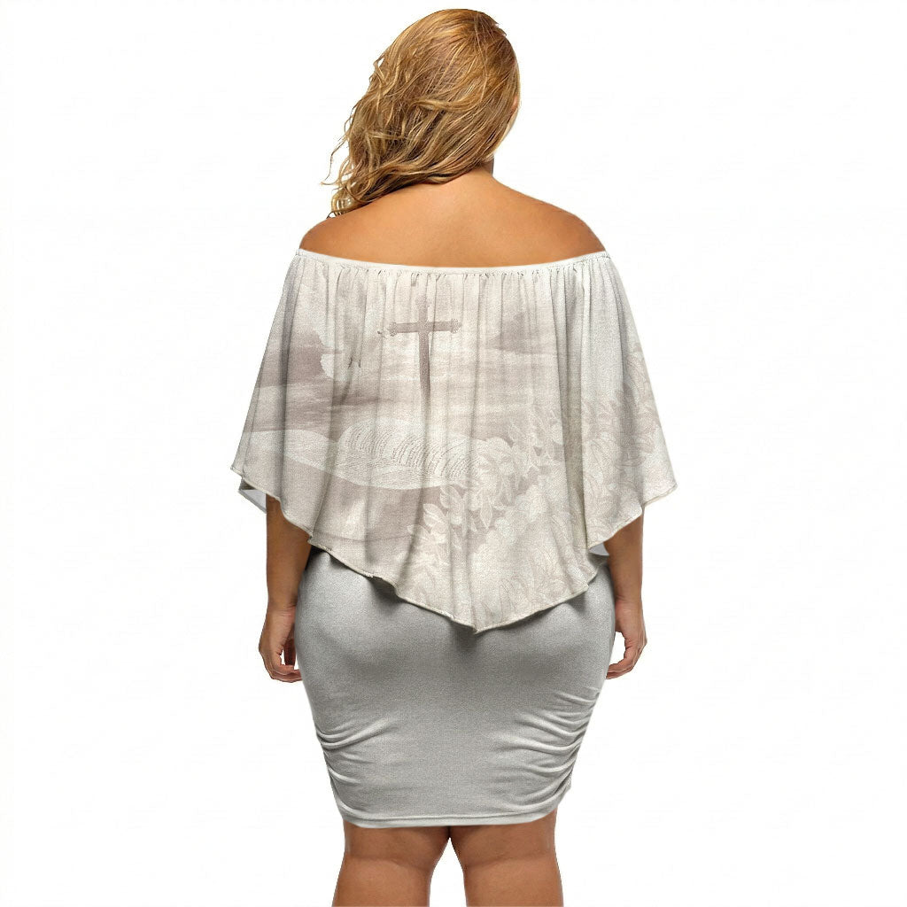 Samoa Lotu Tamaiti White Prayers Off Shoulder Short Dress Floral Mamanu Siapo LT7 - Polynesian Pride
