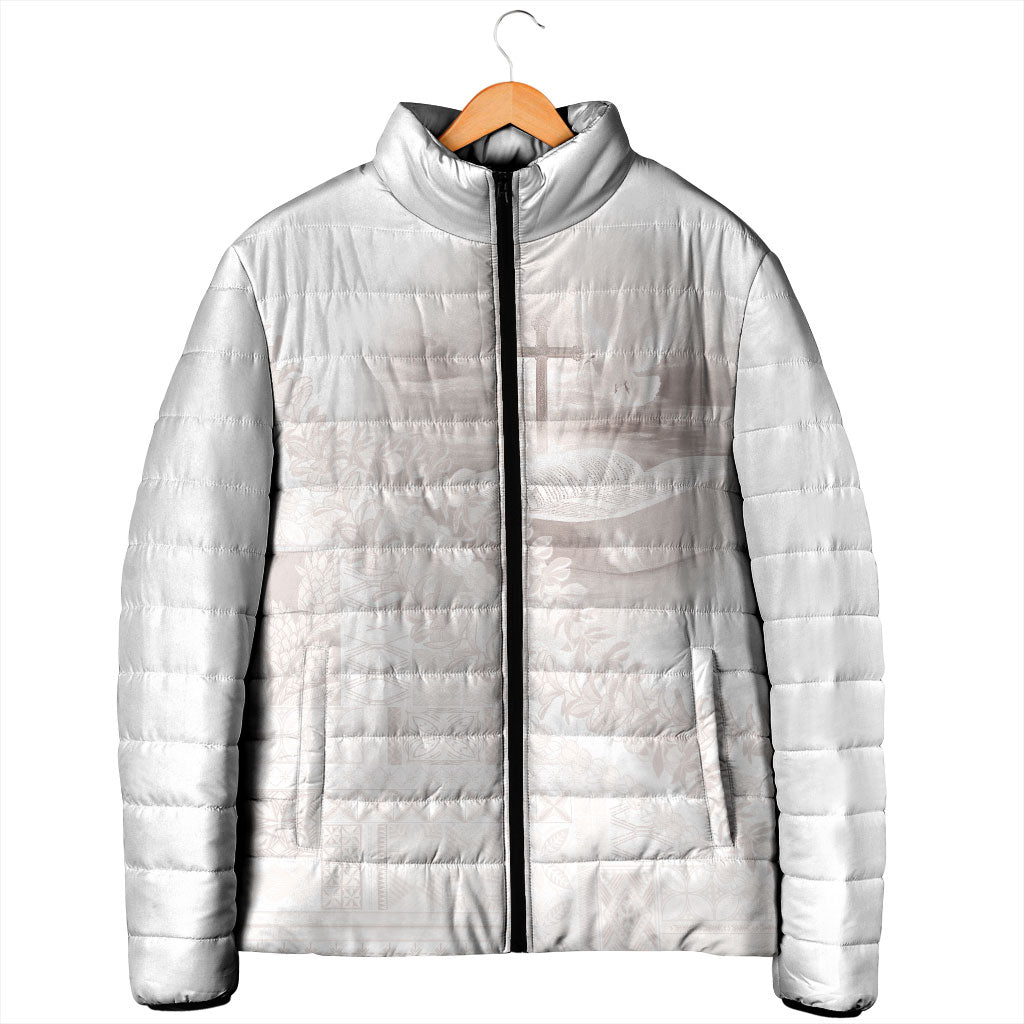 Samoa Lotu Tamaiti White Prayers Padded Jacket Floral Mamanu Siapo LT7 - Polynesian Pride