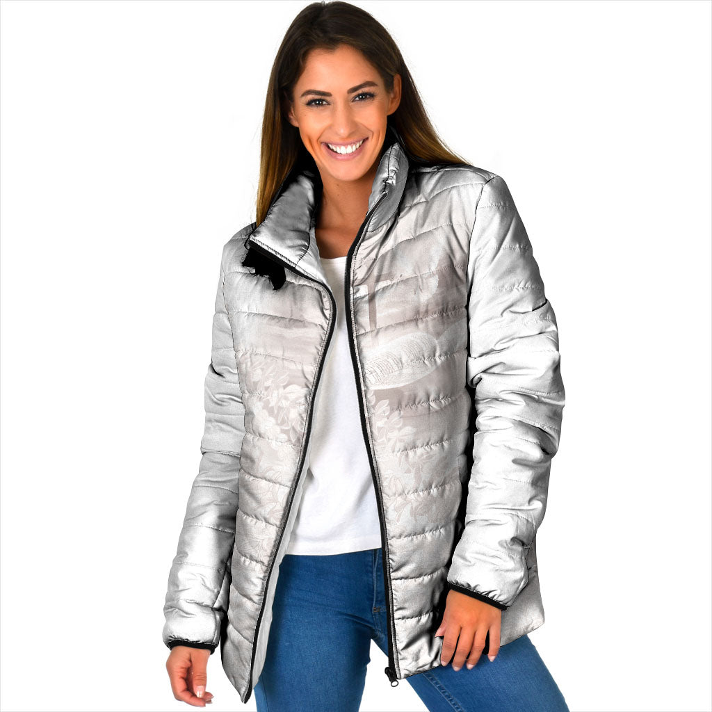 Samoa Lotu Tamaiti White Prayers Padded Jacket Floral Mamanu Siapo LT7 Women White - Polynesian Pride