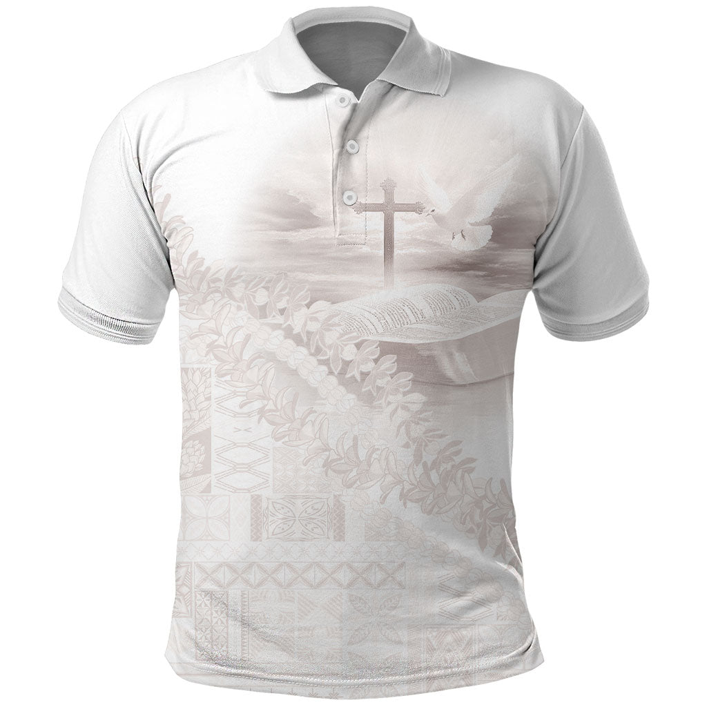 Samoa Lotu Tamaiti White Prayers Polo Shirt Floral Mamanu Siapo LT7 White - Polynesian Pride