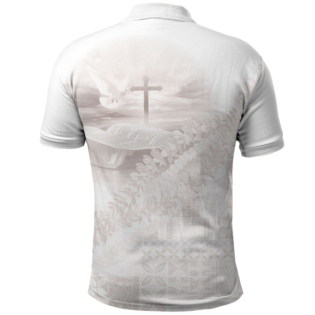 Samoa Lotu Tamaiti White Prayers Polo Shirt Floral Mamanu Siapo LT7 - Polynesian Pride
