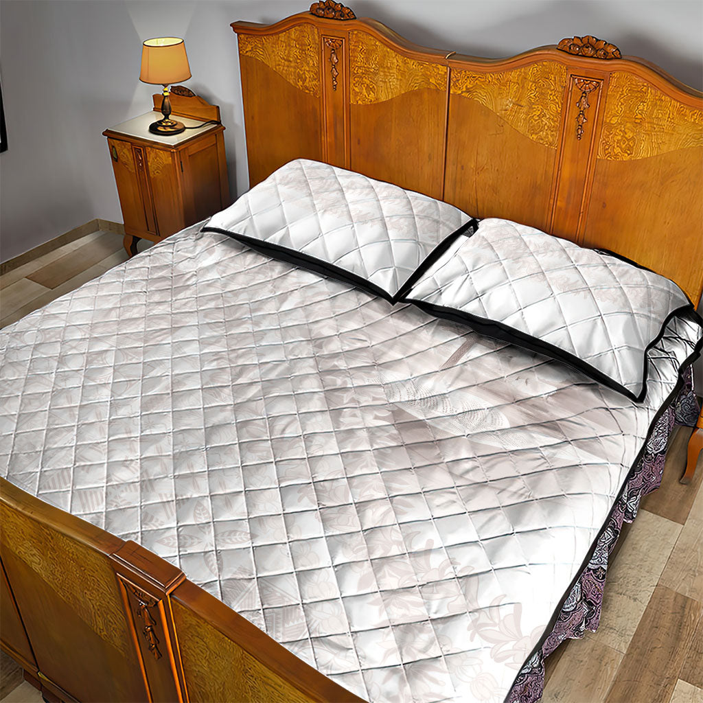 Samoa Lotu Tamaiti White Prayers Quilt Bed Set Floral Mamanu Siapo LT7 - Polynesian Pride