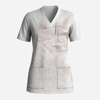Samoa Lotu Tamaiti White Prayers Scrub Top Floral Mamanu Siapo LT7 Adult White - Polynesian Pride
