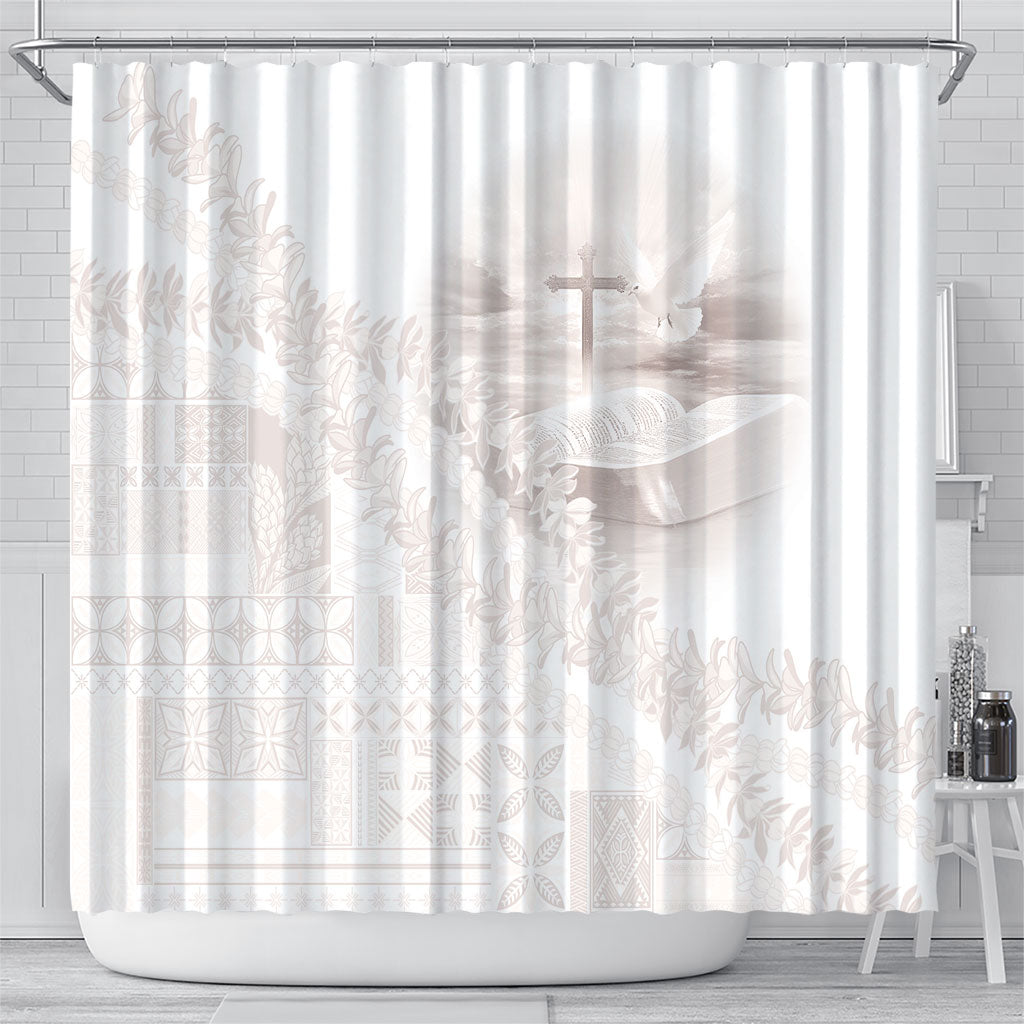 Samoa Lotu Tamaiti White Prayers Shower Curtain Floral Mamanu Siapo LT7 - Polynesian Pride