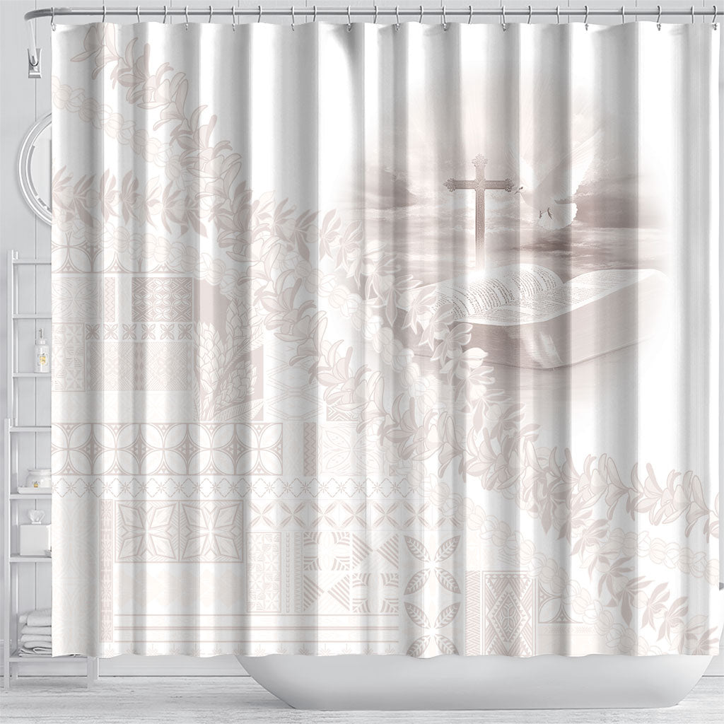 Samoa Lotu Tamaiti White Prayers Shower Curtain Floral Mamanu Siapo LT7 - Polynesian Pride