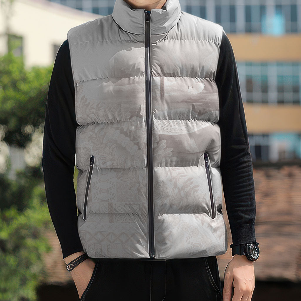 Samoa Lotu Tamaiti White Prayers Sleeveless Puffer Jacket Floral Mamanu Siapo LT7 - Polynesian Pride