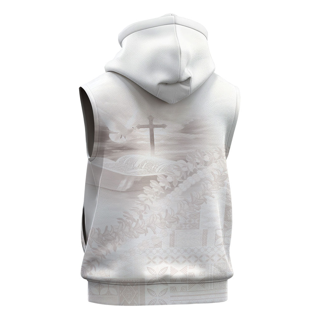Samoa Lotu Tamaiti White Prayers Sleeveless Zip Hoodie Floral Mamanu Siapo LT7 - Polynesian Pride