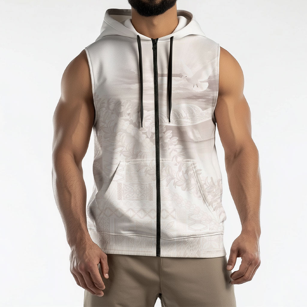 Samoa Lotu Tamaiti White Prayers Sleeveless Zip Hoodie Floral Mamanu Siapo LT7 - Polynesian Pride