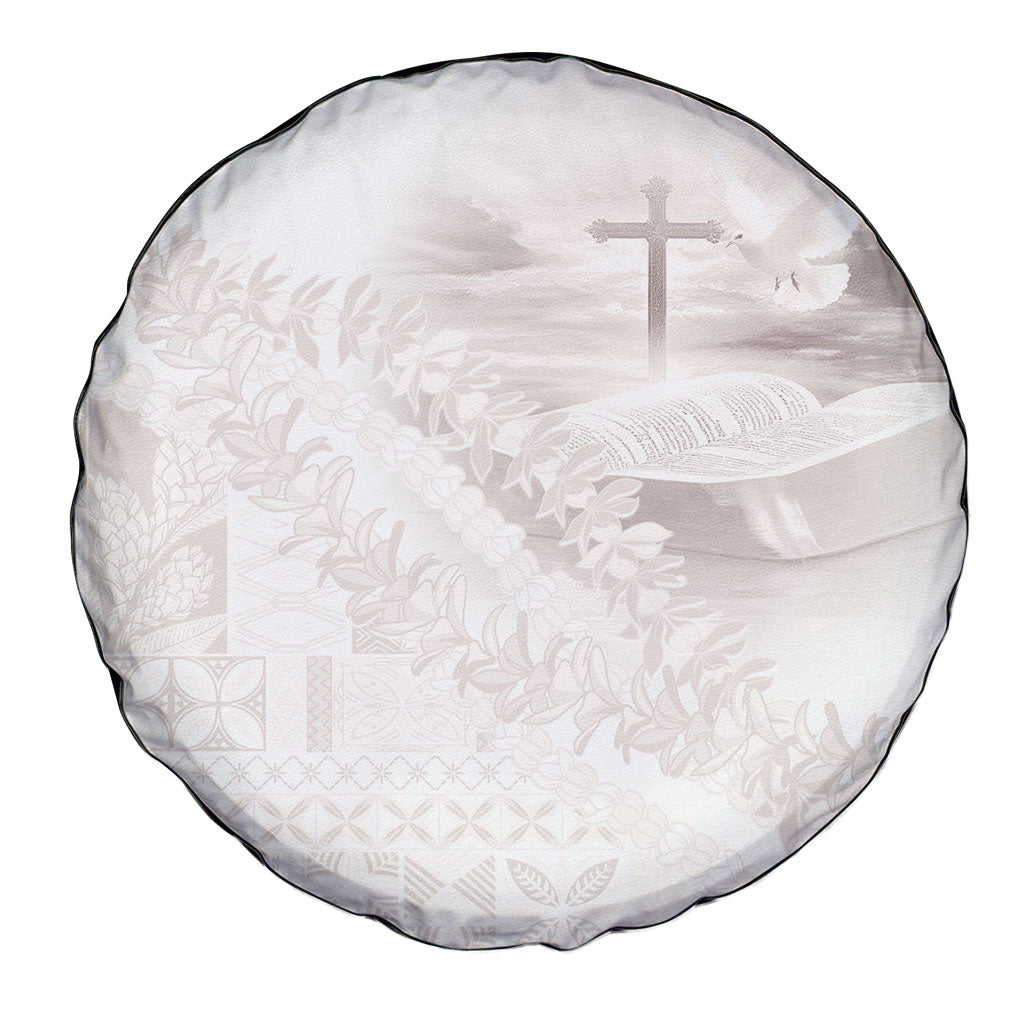Samoa Lotu Tamaiti White Prayers Spare Tire Cover Floral Mamanu Siapo LT7 - Polynesian Pride