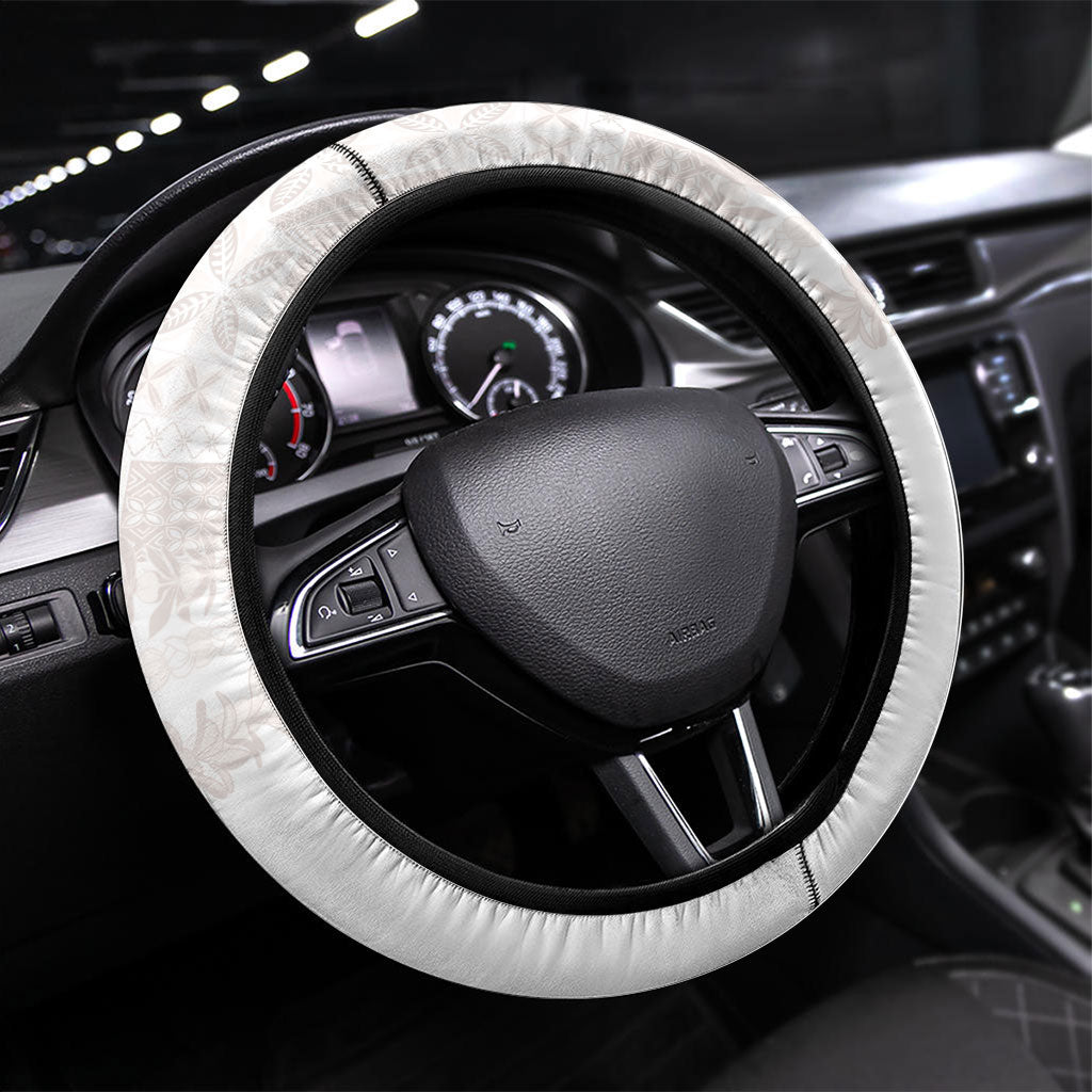 Samoa Lotu Tamaiti White Prayers Steering Wheel Cover Floral Mamanu Siapo LT7 Universal Fit White - Polynesian Pride