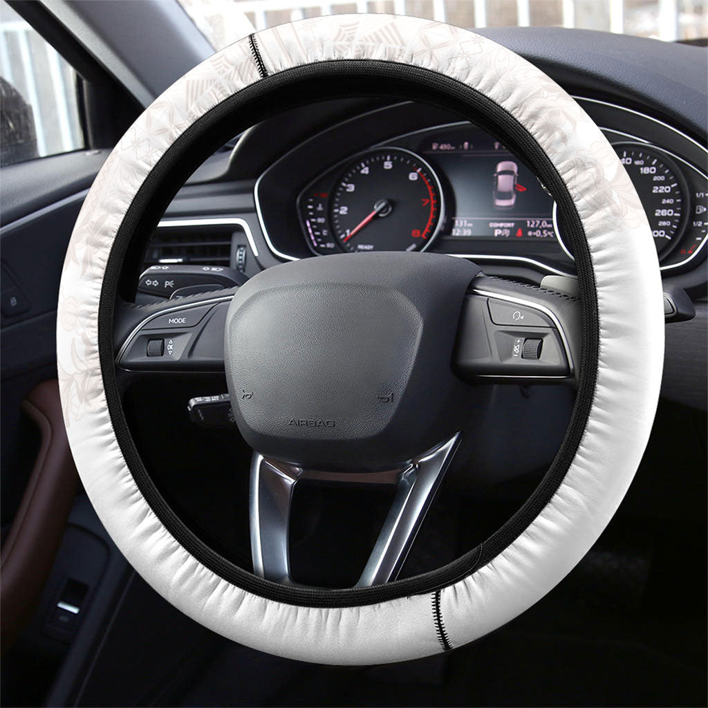 Samoa Lotu Tamaiti White Prayers Steering Wheel Cover Floral Mamanu Siapo LT7 - Polynesian Pride