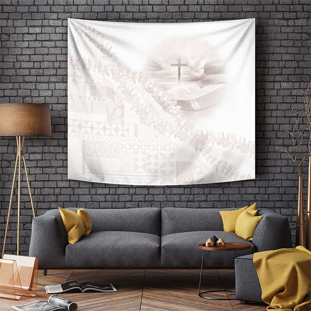 Samoa Lotu Tamaiti White Prayers Tapestry Floral Mamanu Siapo LT7 White - Polynesian Pride