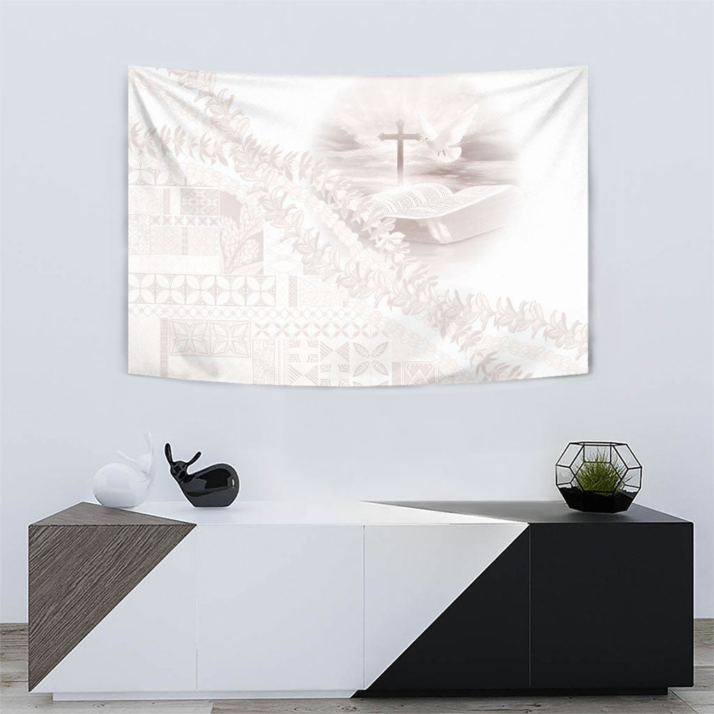 Samoa Lotu Tamaiti White Prayers Tapestry Floral Mamanu Siapo LT7 - Polynesian Pride