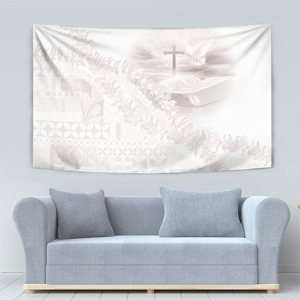 Samoa Lotu Tamaiti White Prayers Tapestry Floral Mamanu Siapo LT7 - Polynesian Pride