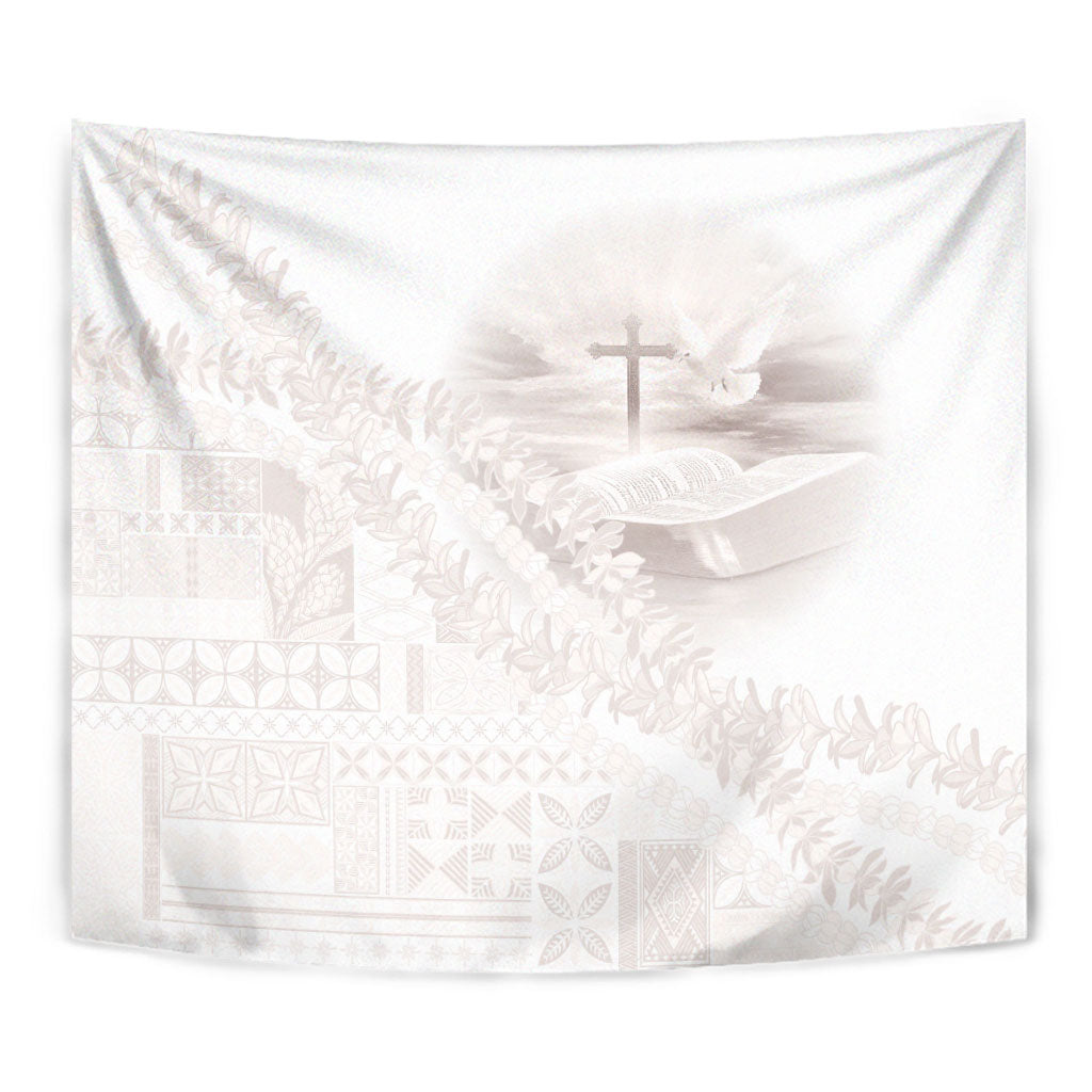 Samoa Lotu Tamaiti White Prayers Tapestry Floral Mamanu Siapo LT7 - Polynesian Pride