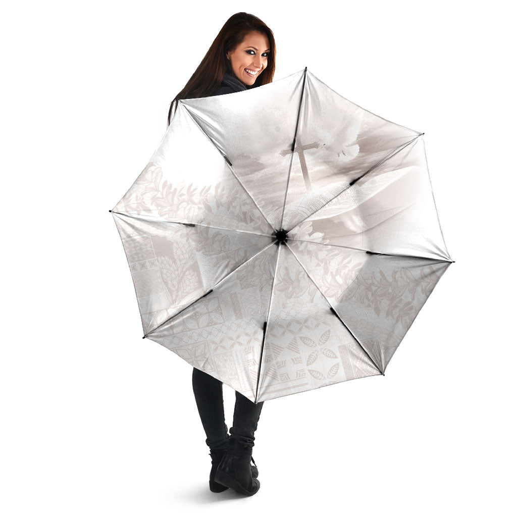 Samoa Lotu Tamaiti White Prayers Umbrella Floral Mamanu Siapo LT7 - Polynesian Pride