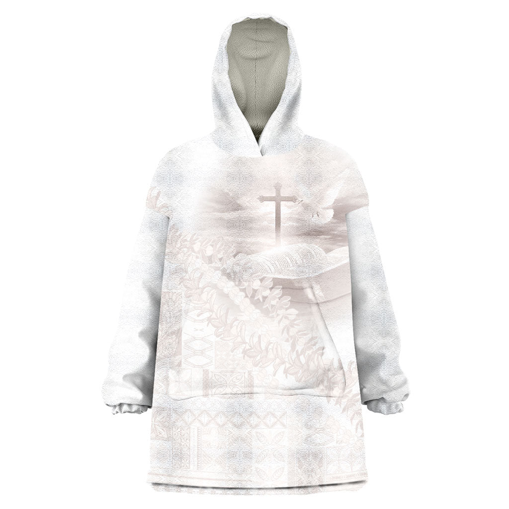 Samoa Lotu Tamaiti White Prayers Wearable Blanket Hoodie Floral Mamanu Siapo LT7 One Size White - Polynesian Pride
