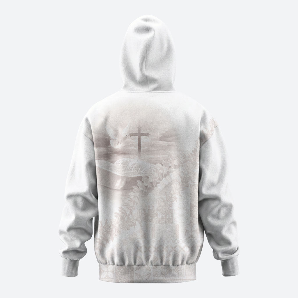 Samoa Lotu Tamaiti White Prayers Zip Hoodie Floral Mamanu Siapo LT7 - Polynesian Pride
