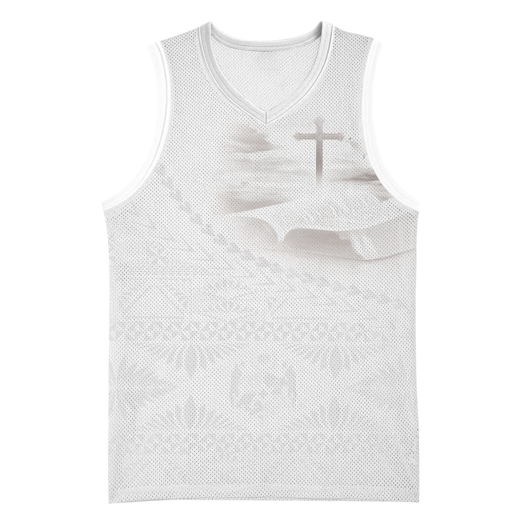 Tonga White Sunday Fakame Basketball Jersey Tokelaufeletoa Kupesi LT7 Unisex White - Polynesian Pride