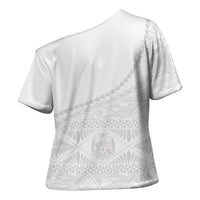 Tonga White Sunday Fakame Cross Shoulder Shirt Tokelaufeletoa Kupesi LT7 - Polynesian Pride