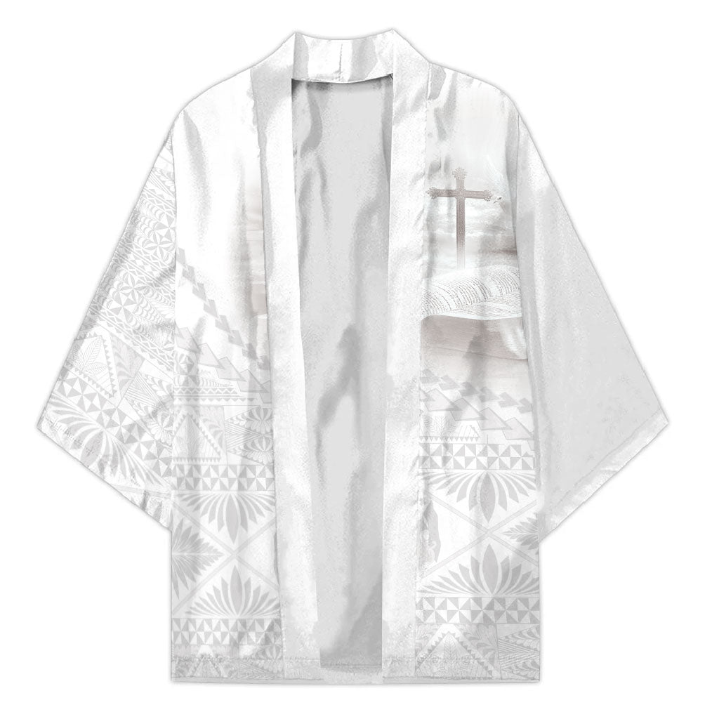 Tonga White Sunday Fakame Kimono Tokelaufeletoa Kupesi LT7 Unisex White - Polynesian Pride