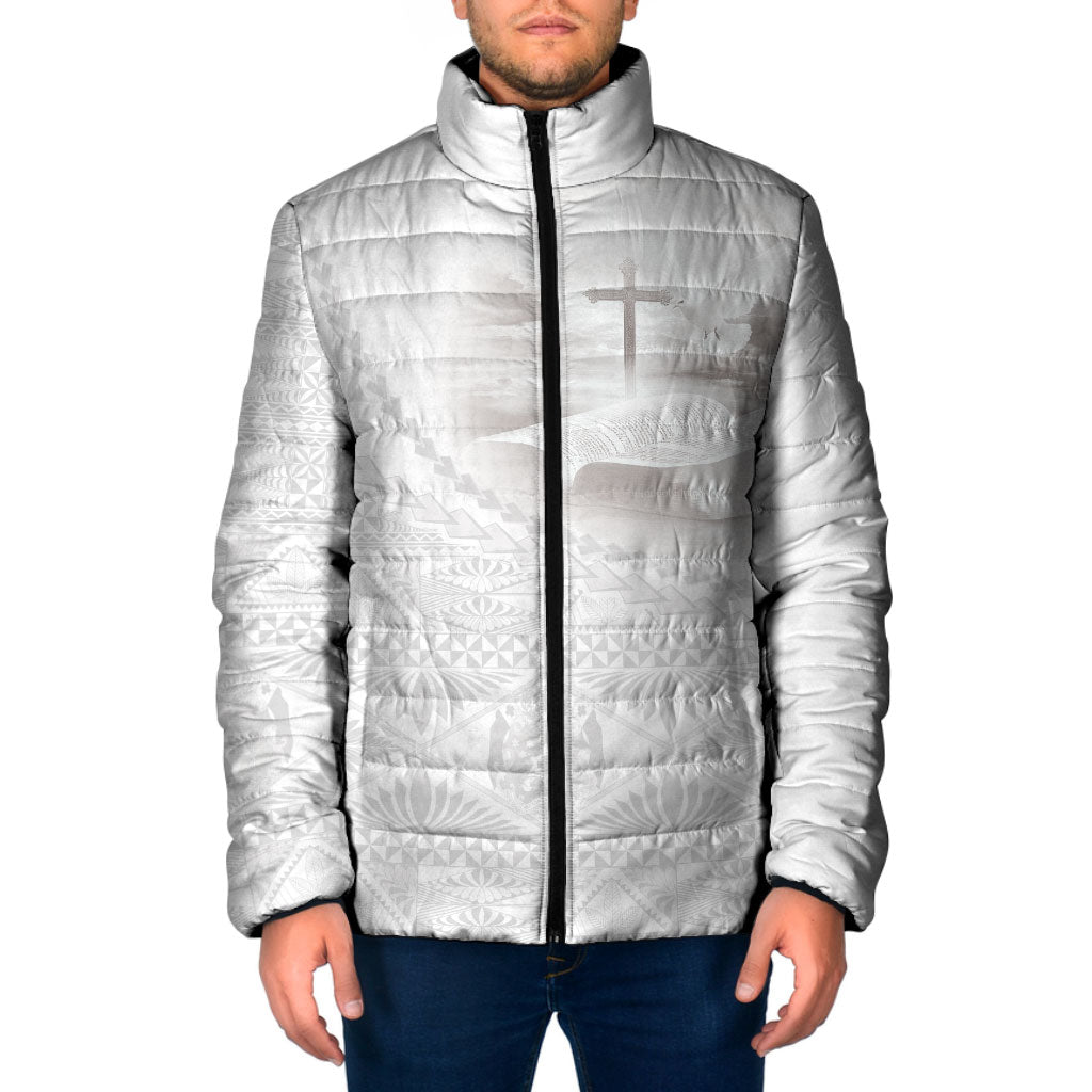 Tonga White Sunday Fakame Padded Jacket Tokelaufeletoa Kupesi LT7 Men White - Polynesian Pride