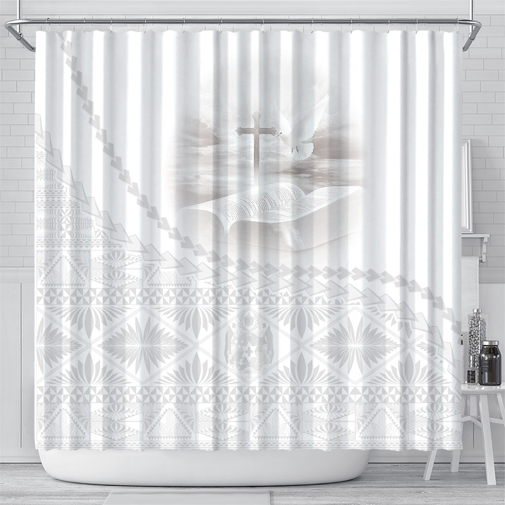 Tonga White Sunday Fakame Shower Curtain Tokelaufeletoa Kupesi LT7 - Polynesian Pride