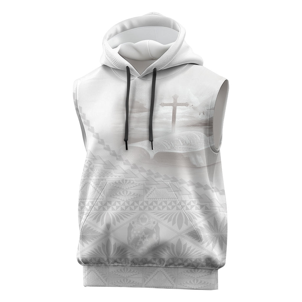 Tonga White Sunday Fakame Sleeveless Hoodie Tokelaufeletoa Kupesi LT7 White - Polynesian Pride