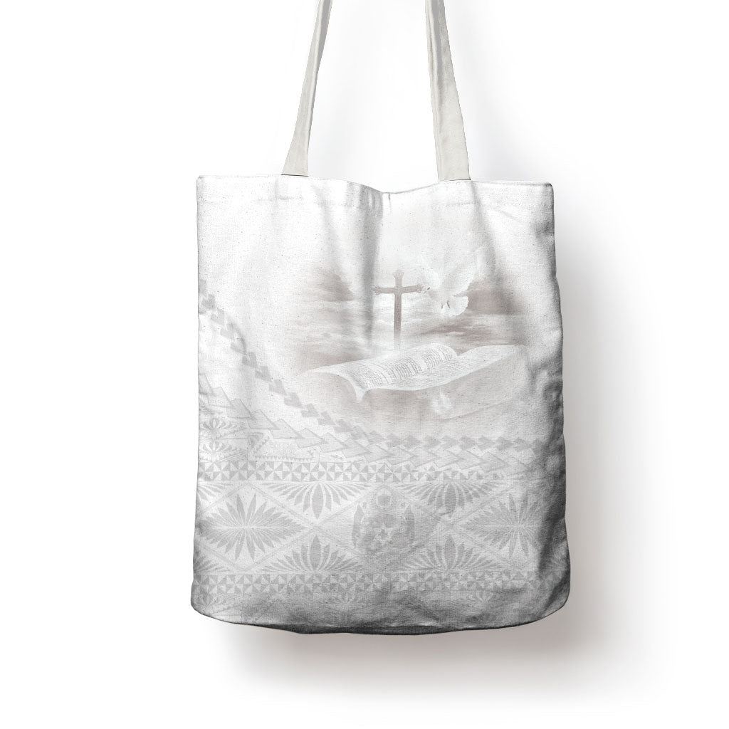 Tonga White Sunday Fakame Tote Bag Tokelaufeletoa Kupesi LT7 - Polynesian Pride