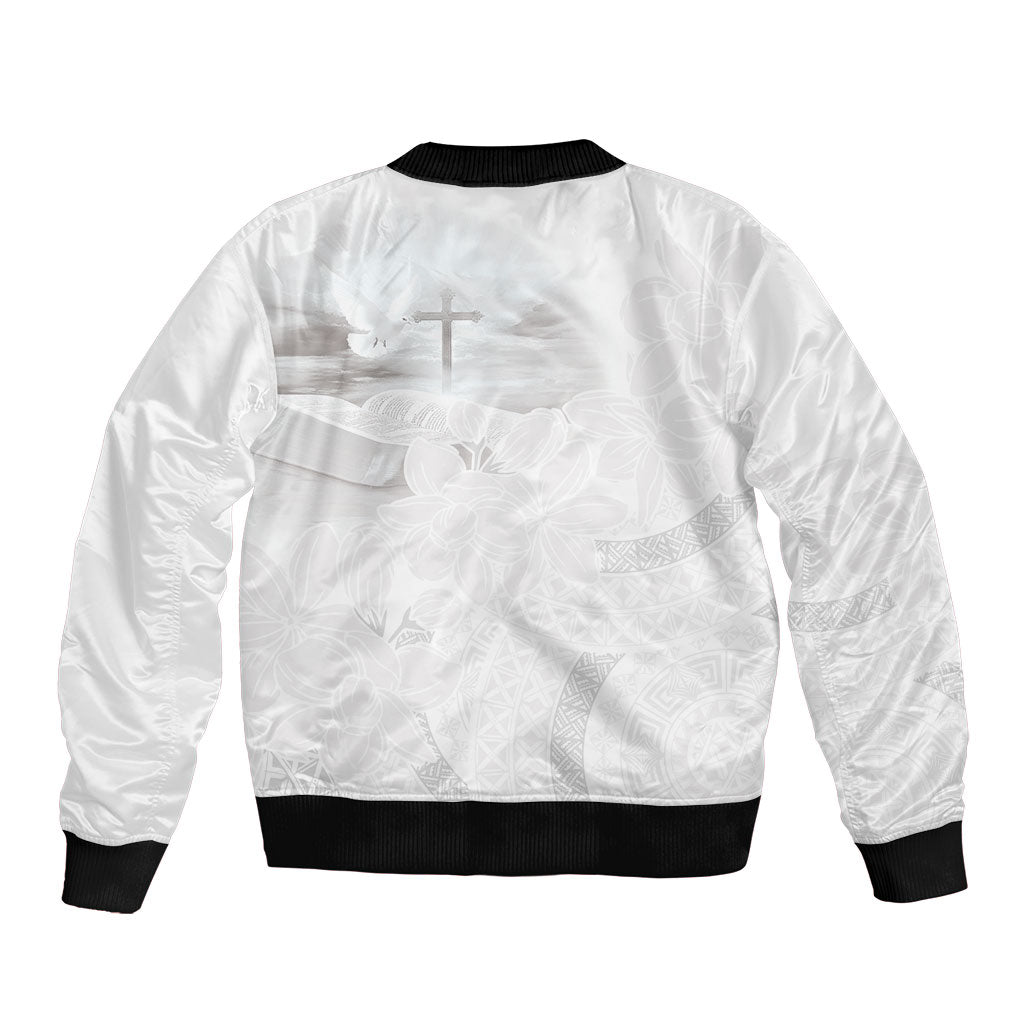Niue White Sunday Tapu Fanau Bomber Jacket Fiti Pua Mix Hiapo Tapa LT7 - Polynesian Pride