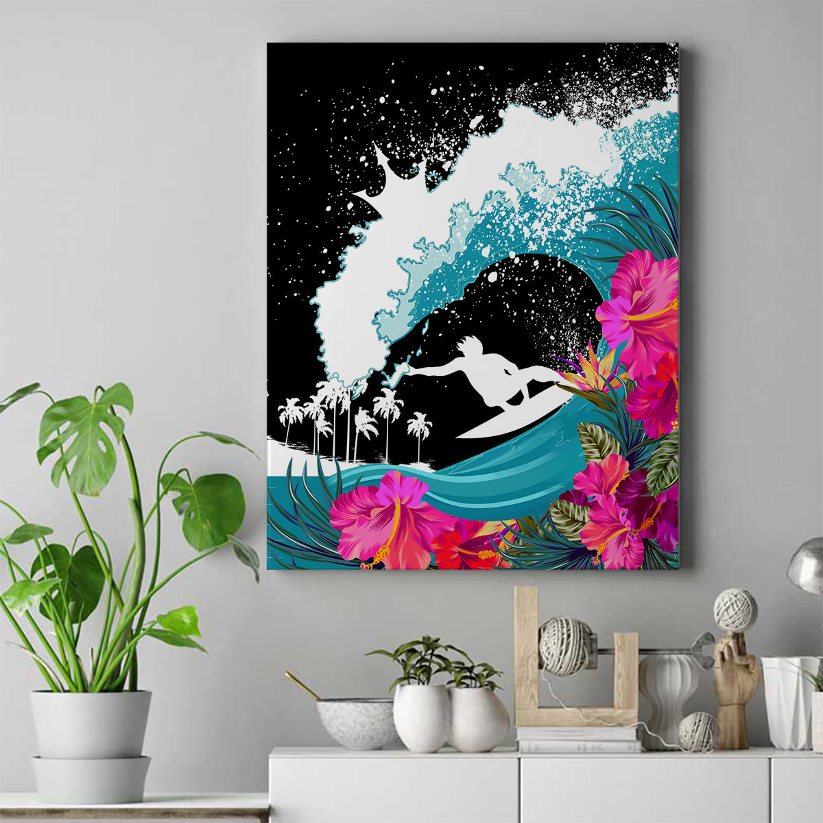 Hawaii Surfing Canvas Wall Art Triple Crown Rides The Waves LT7 Black - Polynesian Pride