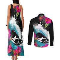 Hawaii Surfing Couples Matching Tank Maxi Dress and Long Sleeve Button Shirts Triple Crown Rides The Waves LT7 - Polynesian Pride