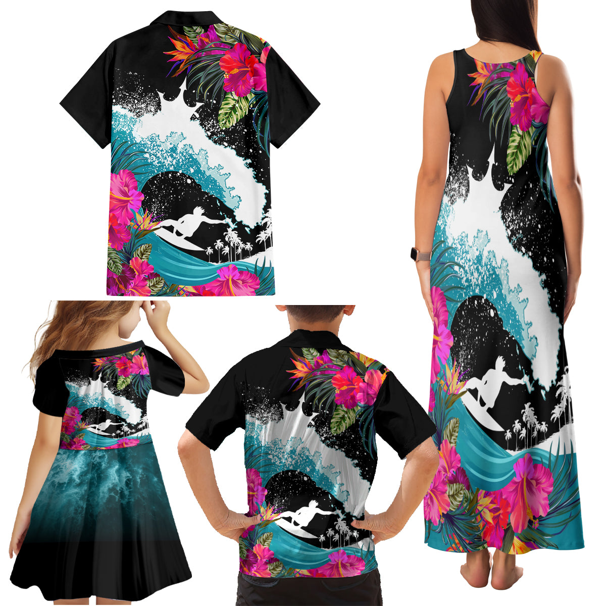 Hawaii Surfing Family Matching Tank Maxi Dress and Hawaiian Shirt Triple Crown Rides The Waves LT7 - Polynesian Pride