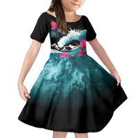 Hawaii Surfing Kid Short Sleeve Dress Triple Crown Rides The Waves LT7 KID Black - Polynesian Pride