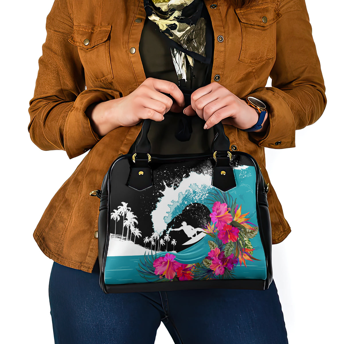 Hawaii Surfing Shoulder Handbag Triple Crown Rides The Waves LT7 - Polynesian Pride