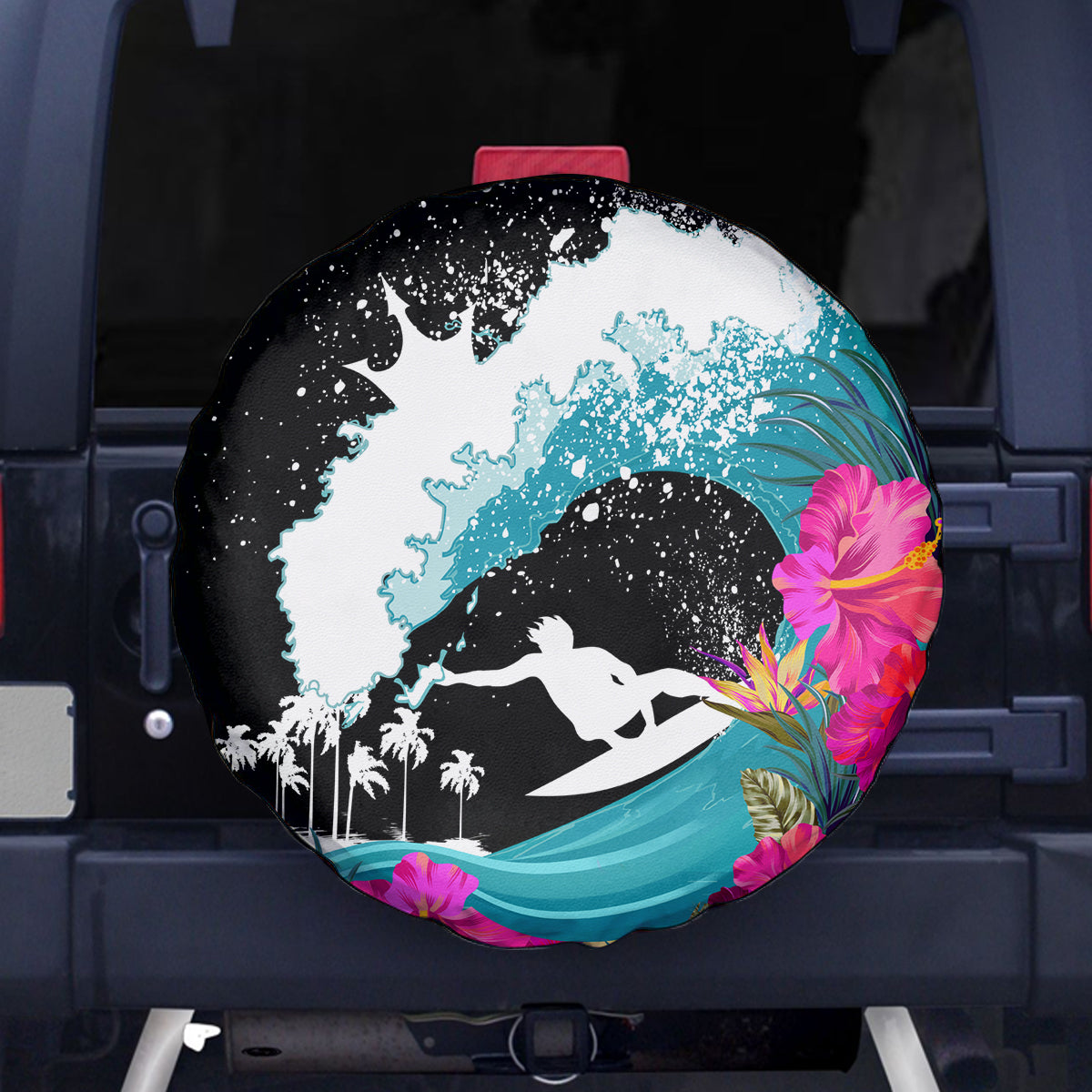 Hawaii Surfing Spare Tire Cover Triple Crown Rides The Waves LT7 Black - Polynesian Pride