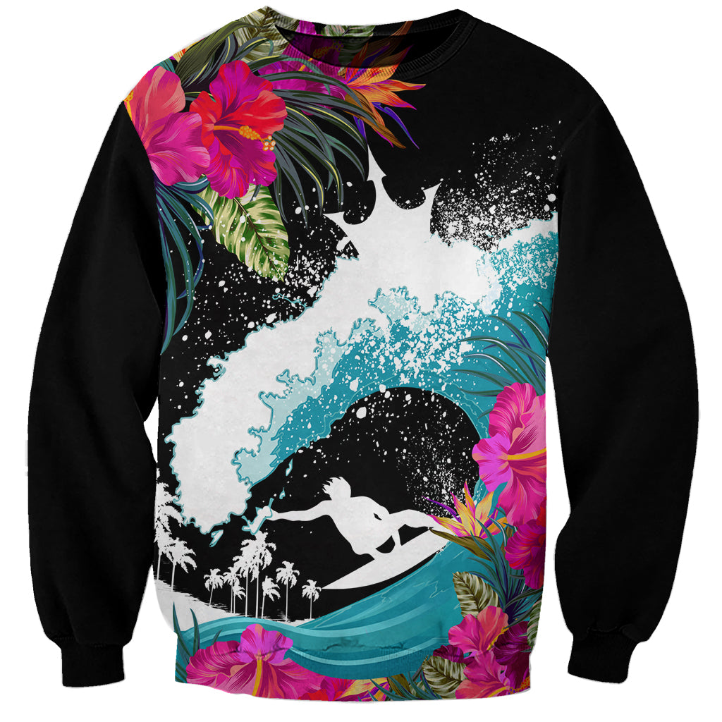 Hawaii Surfing Sweatshirt Triple Crown Rides The Waves LT7 Unisex Black - Polynesian Pride