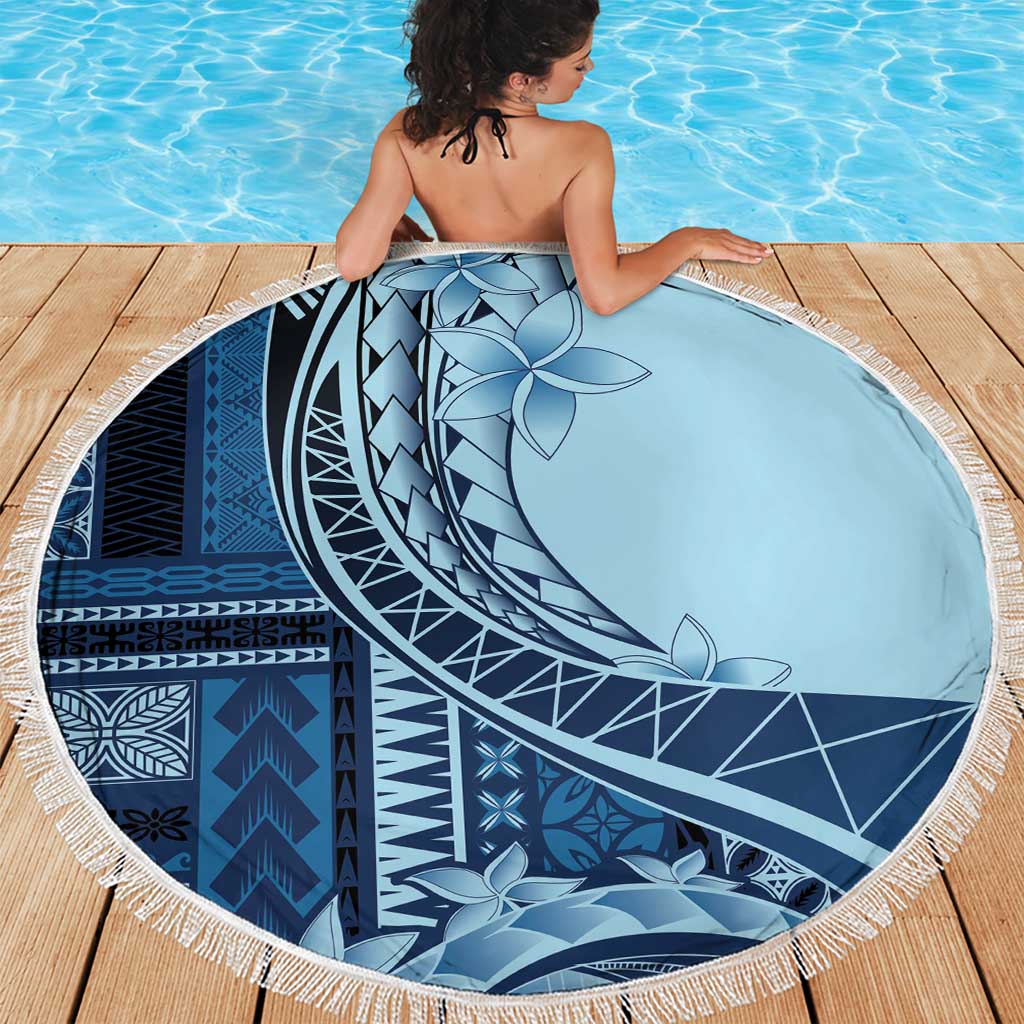 Samoa Siapo Mamanu Beach Blanket Plumeria Navy Blue Motifs