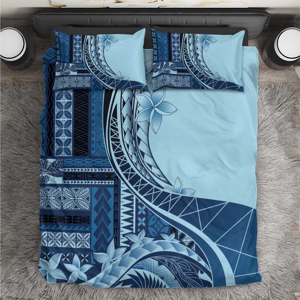 Samoa Siapo Mamanu Bedding Set Plumeria Navy Blue Motifs