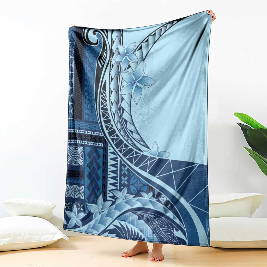 Samoa Siapo Mamanu Blanket Plumeria Navy Blue Motifs