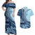 Samoa Siapo Mamanu Couples Matching Off Shoulder Maxi Dress and Hawaiian Shirt Plumeria Navy Blue Motifs