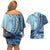 Samoa Siapo Mamanu Couples Matching Off Shoulder Short Dress and Hawaiian Shirt Plumeria Navy Blue Motifs