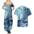 Samoa Siapo Mamanu Couples Matching Summer Maxi Dress and Hawaiian Shirt Plumeria Navy Blue Motifs