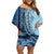 Samoa Siapo Mamanu Family Matching Off Shoulder Short Dress and Hawaiian Shirt Plumeria Navy Blue Motifs