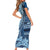 Samoa Siapo Mamanu Family Matching Short Sleeve Bodycon Dress and Hawaiian Shirt Plumeria Navy Blue Motifs