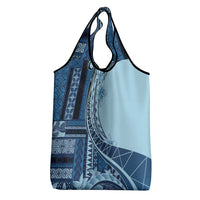 Samoa Siapo Mamanu Grocery Bag Plumeria Navy Blue Motifs
